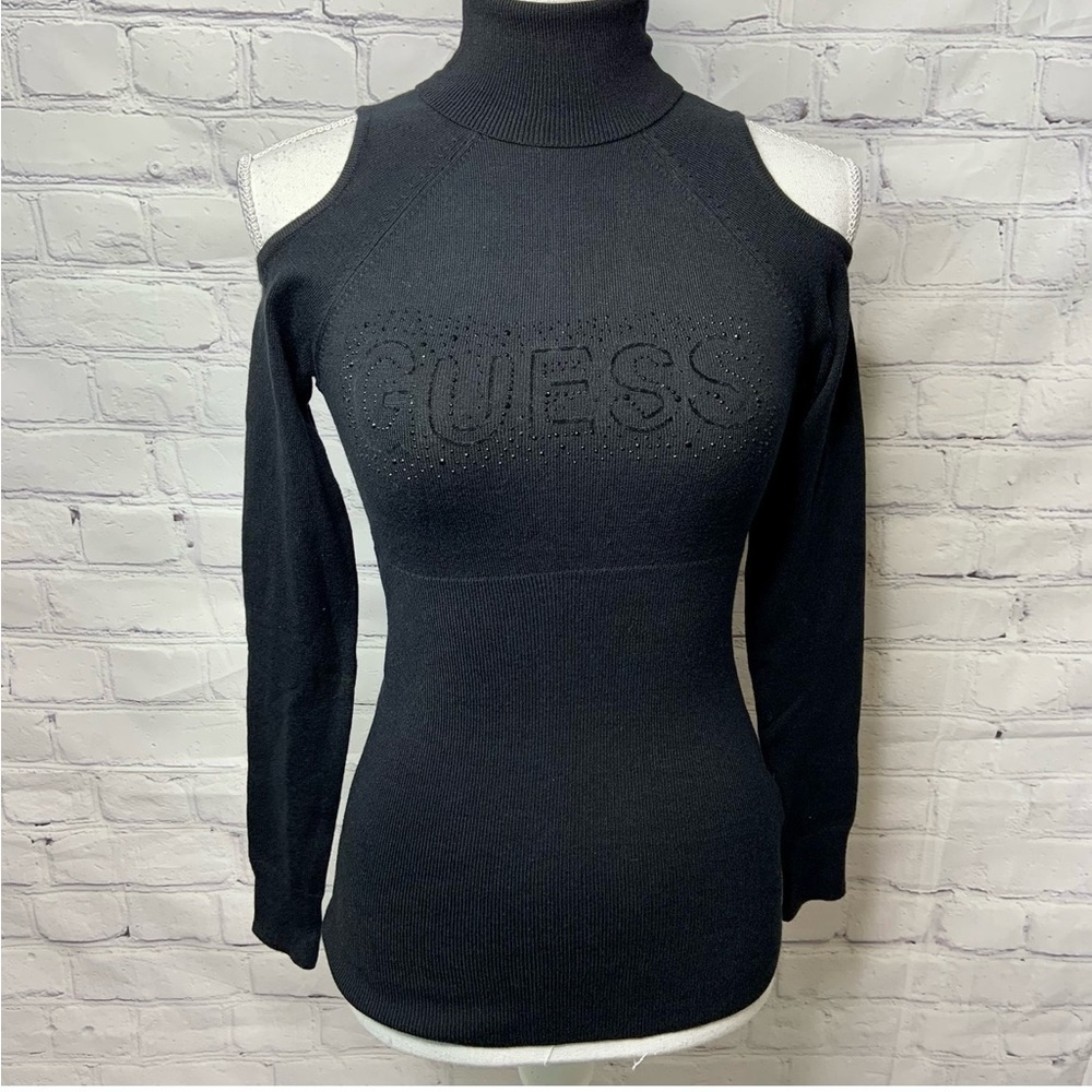 GUESS Black Cold Shoulder Turtleneck Sweater Small